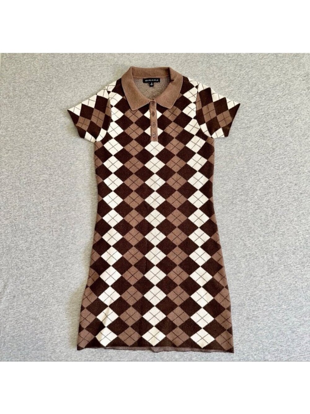 Kendall & Kylie Brown Argyle Knit Polo Dress Short Sleeve Size S